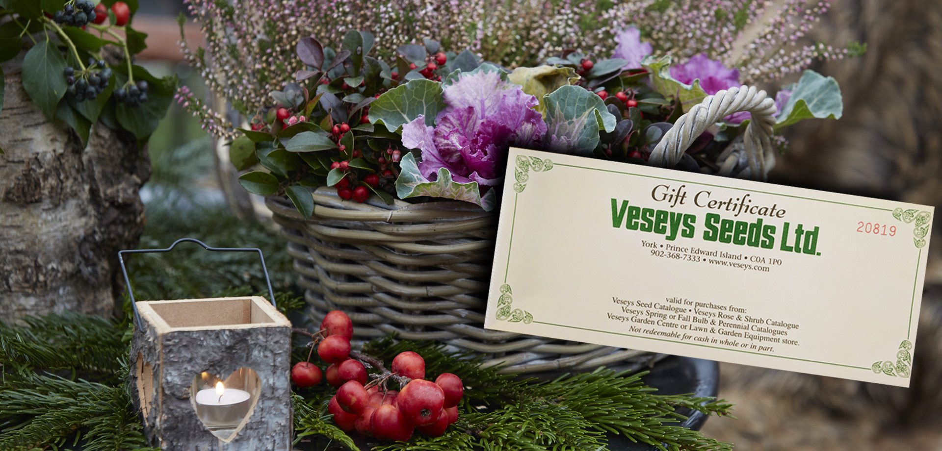 Gift certificate in front of a basket